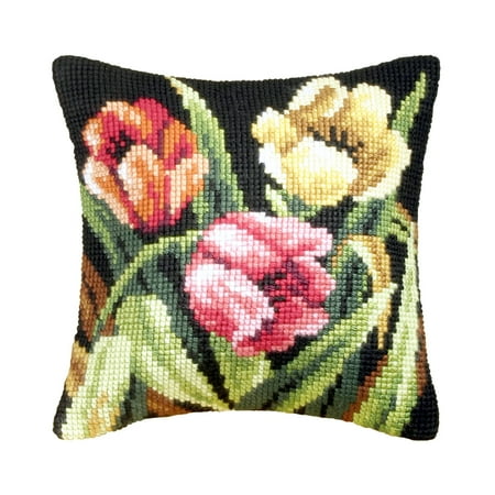 UPC: 5906735255720 | Cushion cross stitch kit Tumbling tulips 9077