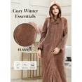 thumbnail image 4 of AMITOFO Long Hooded Robes for Women Soft Warm Fleece Zipper Bathrobe with Pockets and Jacquard Pattern, 4 of 8