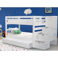 Bedz King Stairway Bunk Beds Twin over Twin with 3 Drawers in the Steps and a Twin Trundle White