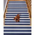 thumbnail image 2 of Navy Blue White Striped Stair Treads for Wooden Steps Indoor Runner Rug Carpet, Farmhouse Stripes 10 Pieces Peel and Stick Staircase Step Treads Covers Washable Throw Door Mats, 30"x8", 2 of 5
