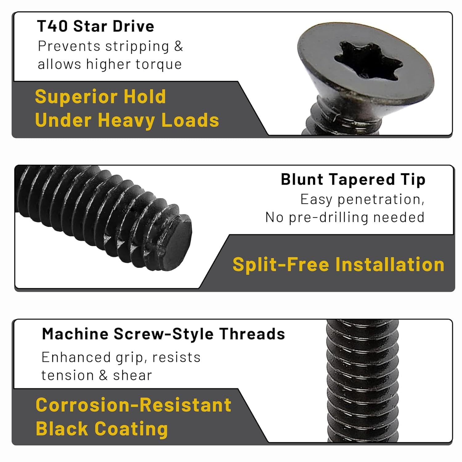 100 Qty 5/16-18 x 2-1/2" Flat Head Thread Cutting Floor Board Trailer Deck Screws | Black Phosphate | T40 Star Drive | Type F (BCP1220)