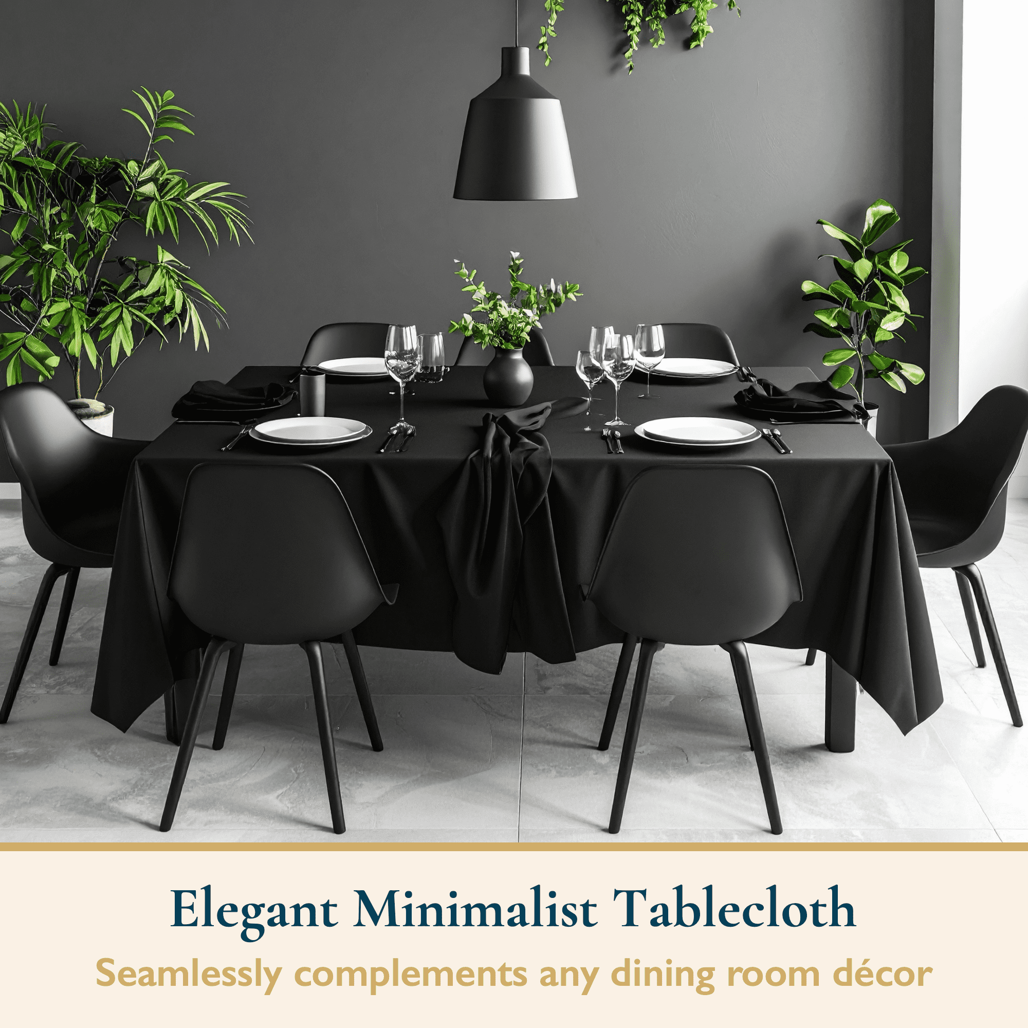 ComfiTime Tablecloth – 90 x 156 Durable Polyester Fabric Table Cover Cloth for 11-12 ft Rectangle Table, Spill/Stain-Resistant, Reusable/Washable, Indoor/Outdoor Dining/Party/Wedding/Banquet, Black
