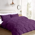 thumbnail image 2 of Pinch Pleated 3pc Duvet Cover Set 100% Egyptian Cotton 1000 Thread Count Zipper & Corner Ties Rectangle Pattern Decorative Pintuck Pillow Shmas (All Queen 90x90 Size, Purple), 2 of 4