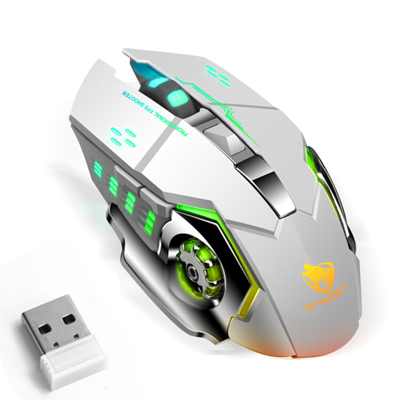 Rechargeable Wireless Bluetooth Mouse Multi-Device (Tri-Mode:BT 5.0/4.0+2.4Ghz) with 3 DPI Options, Ergonomic Optical Portable Silent Mouse for Plum Optimax 8.0 White Green