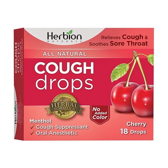 Herbion Naturals Cough Drops, Lozenge Cherry, 18 Ea