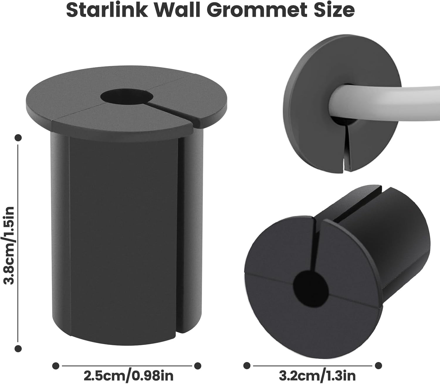 Wall Grommet, Silicone Cable Routing Kit for Wall Hole, Cable Routing Kit for Starlink, Silicone Mounting Kit Hole Feed-Through for Starlink Cable Grommet, black-8pc
