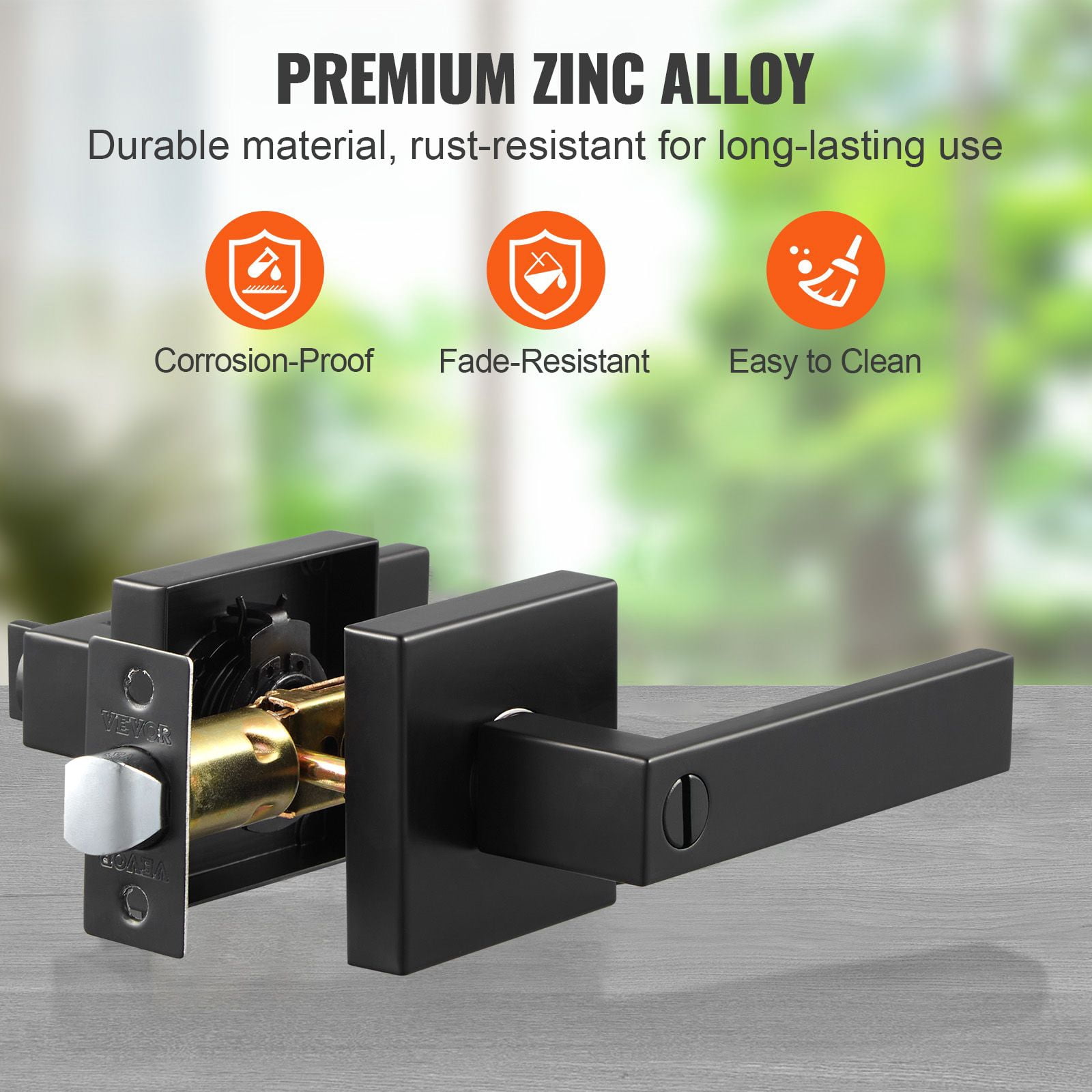 Privacy Door Handle, Universal Reversible Design, 45° Rotation Lever, 2-3/8" or 2-3/4" Adjustable Latch, Fits 1-3/8" to 1-3/4" Doors, Matte Black Finish