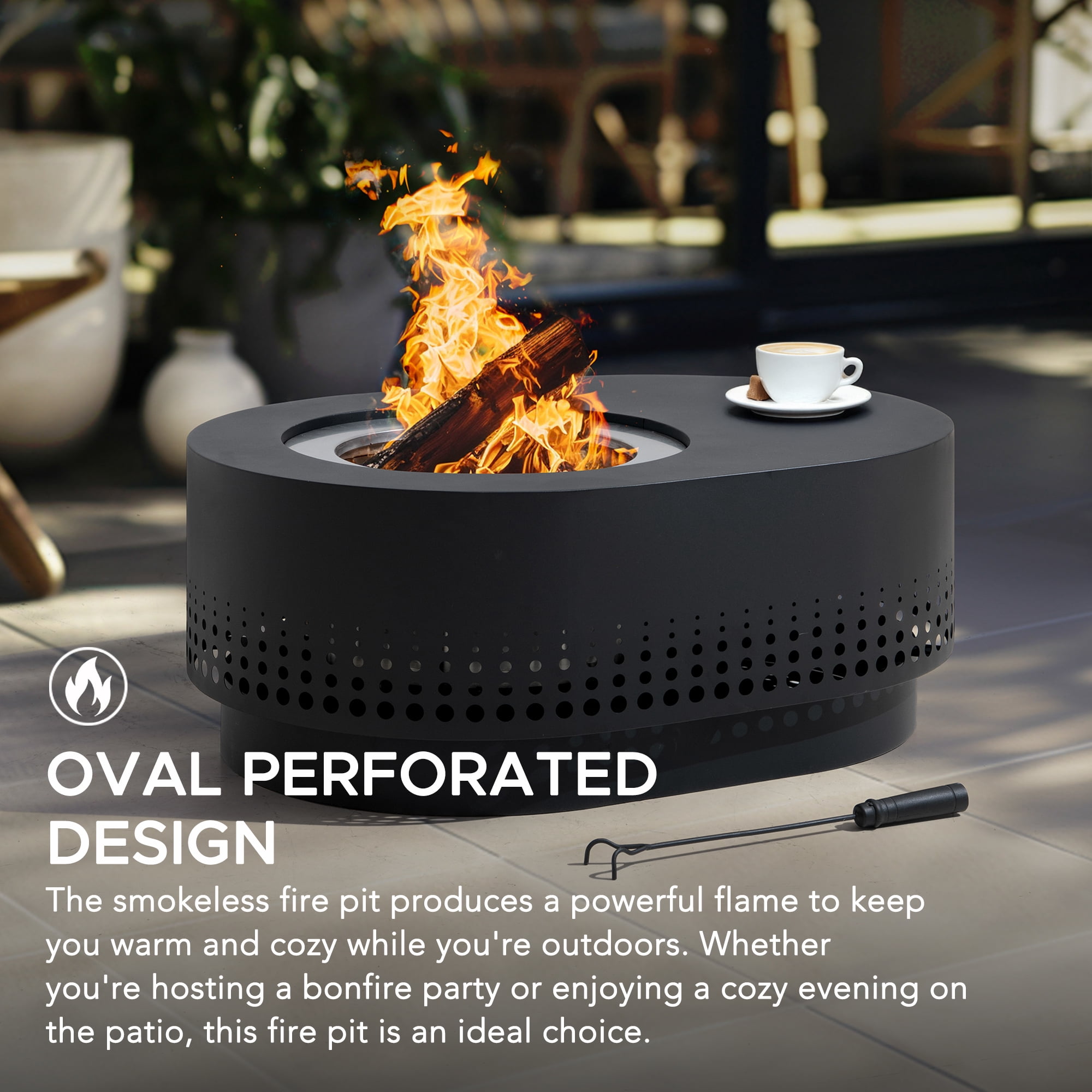 Sunjoy 38 In Smokeless Fire Pit with Removable Ash Pan, Outdoor Portable Wood Burning Fireplace with PVC Cover and Fire Poker ,Ideal for Camping, Bonfire, and Backyard, Black