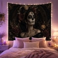 thumbnail image 2 of Gothic Sugar Skull Woman Portrait with Burgundy Flowers and Black Lace, Moody Gothic for Skull Art Lovers, Dark Portrait Art, Halloween Gift Tapestry Wall Hanging for Bedroom and Living Room, 2 of 7