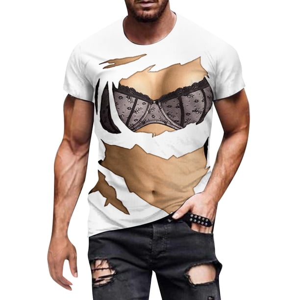 Playeras Para Hombre Algodon, Camiseta De Primavera Y Verano Para Hombre Con Músculos Abdominales, Estampado Digital 3D, Cuello Redondo Y Manga Corta.