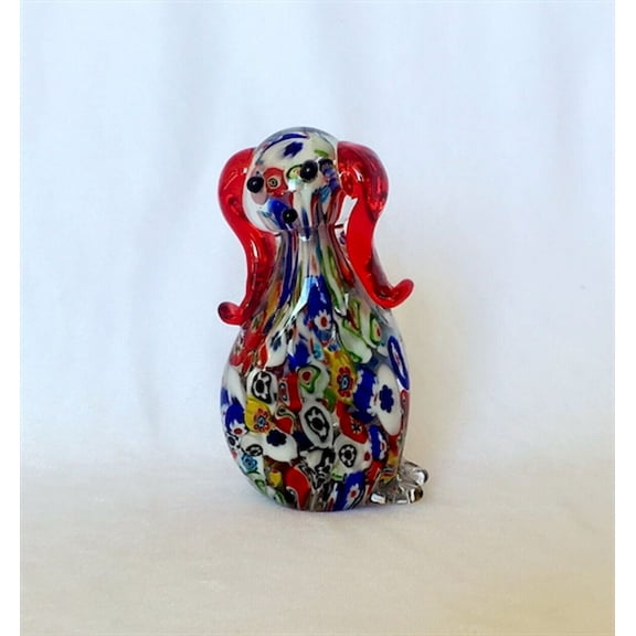 Multi-Color Long Red Eared Sitting Glass Dog Figurine