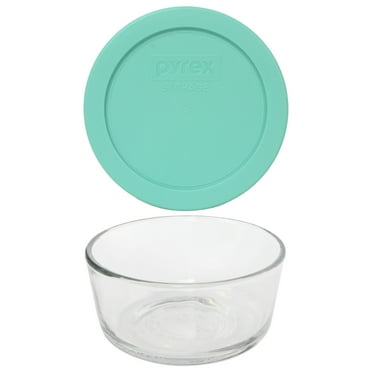 Pyrex (1) 7200 2-Cup Glass Bowl & (1) 7200-PC Sea Glass Blue Lid