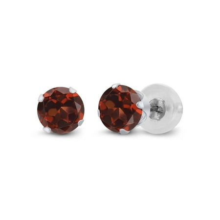 - 1.10 Ct Round 5mm Red Garnet 14K White Gold Stud Earrings