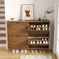 thumbnail image 6 of Oubayajia Shoe Cabinet with 4 Flip Drawers, Narrow Shoe Rack Cabinet, Freestanding Shoe Organizer for Entryway Hallway, 5 Sturdy Legs, Walnut, 6 of 8