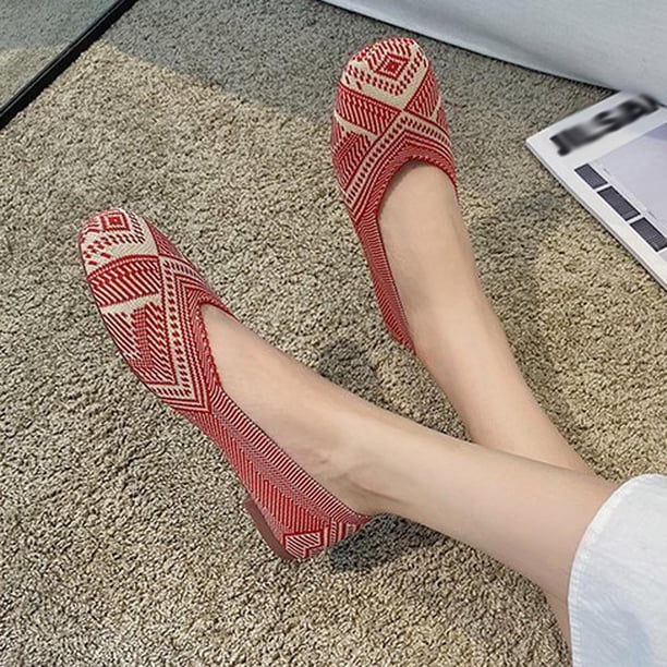 Zapatos casuales de boca baja transpirables con suela blanda para mujer con patrón de punto Colorblock Wmkox8yii FOPL2582