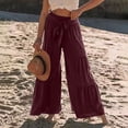 thumbnail image 2 of Womens High Waisted Wide Leg Pants with Tie Detail Patchwork Design Casual Comfortable Trendy Lounge Trousers, 2 of 7