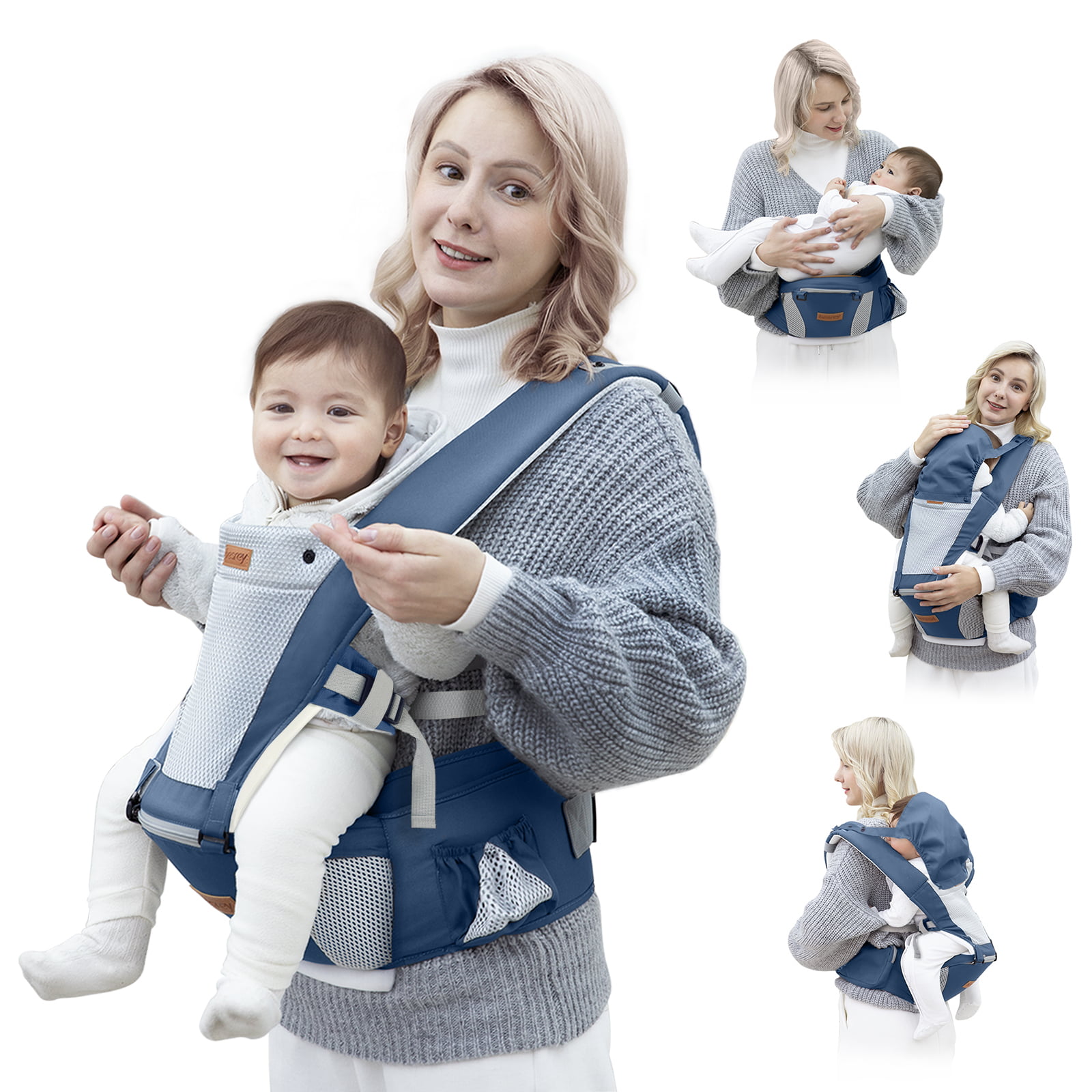 Besrey 6 in 1 Baby Carrier with Hip Seat for 0-36 Month, Breathable & Ergonomic, Blue