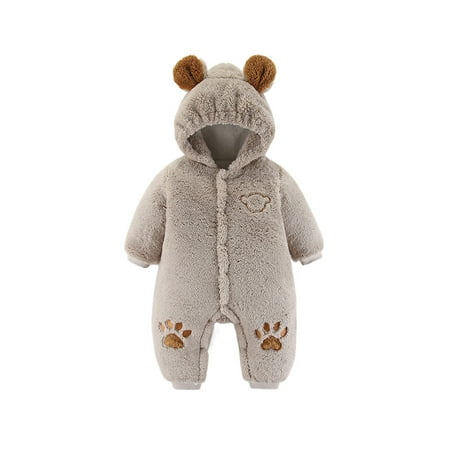

Niuer Infant Cartoon Thicken Winter Outwear Outfits Newborn Casual Hooded Jumpsuit Fluffy Party One Piece Loose Onesies Gray 66cm