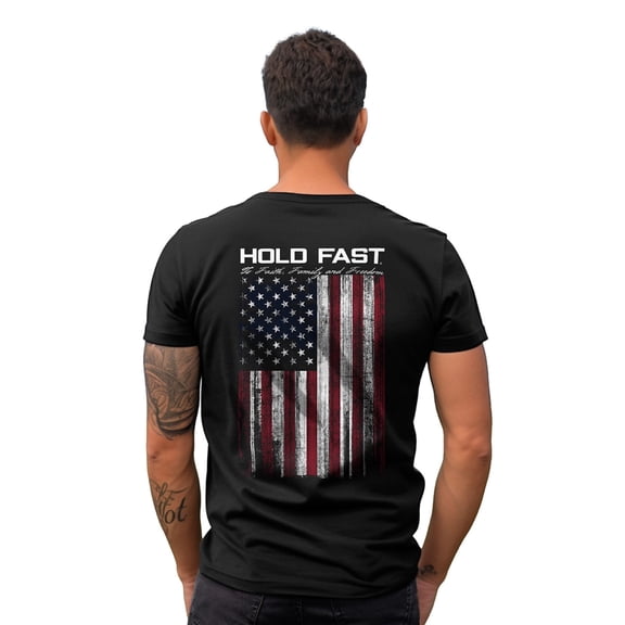 HOLD FAST Mens Short Sleeve Casual T-Shirt, Hold Fast Flag, Black, SM