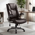 thumbnail image 3 of MALOL Chaise de Bureau Exécutive à Dossier Haut – Chaise de Bureau Ergonomique en Cuir avec Accoudoirs Relevables, Inclinaison Réglable et Conception Pivotante à Roulettes pour la Maison et le Bureau, Brun, 3 of 8