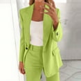 thumbnail image 2 of YUGYXL Women's 2 Piece Fashion Suits Lapel Collar Open Front Cardigan High Waist Suit Pant Outfit Fall Summer Casual Business Set Green S, 2 of 5