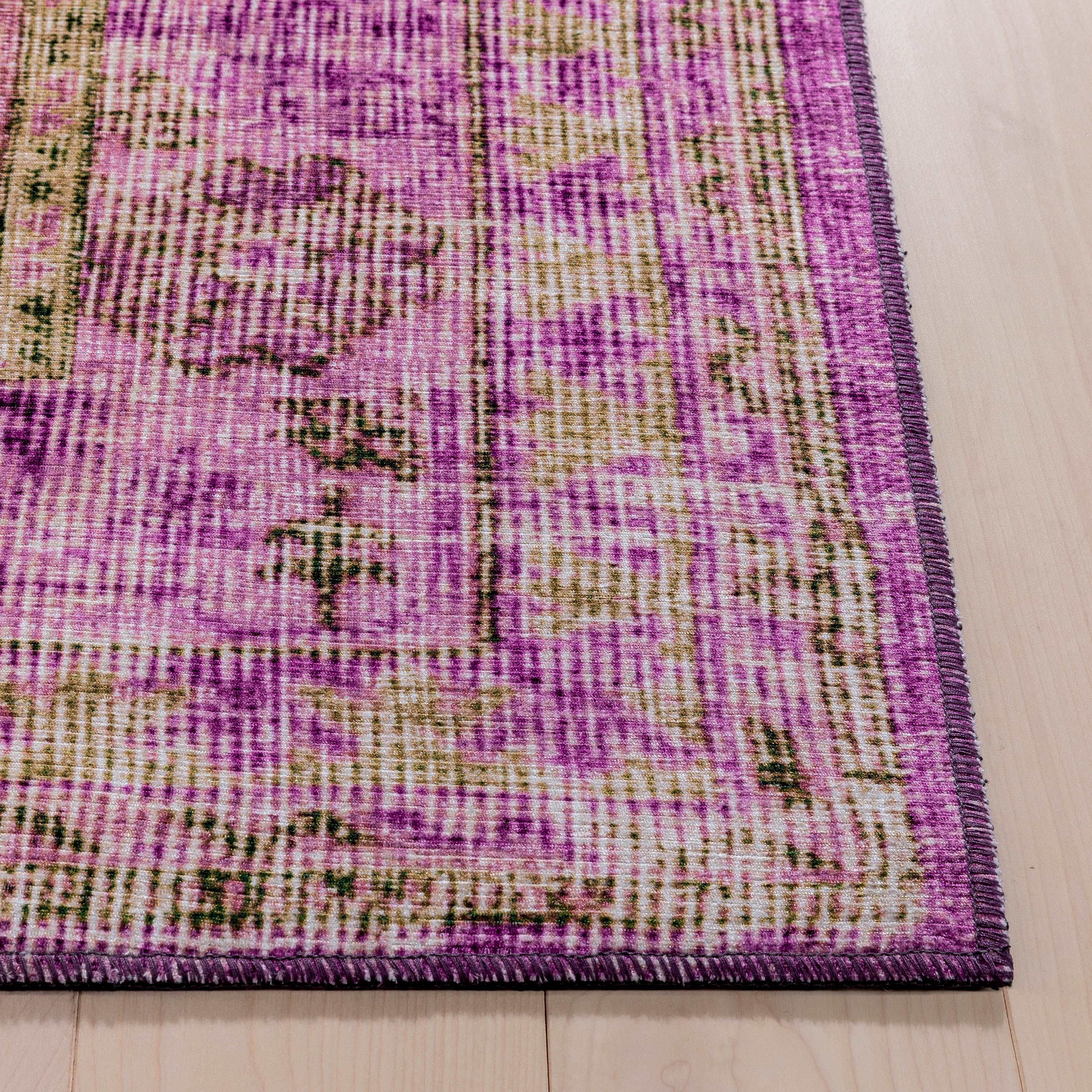 Well Woven Nile Gila Vintage Bohemian Medallion Botanical Border Pink 7'7" x 9'6" Machine Washable Flat-Weave Area Rug
