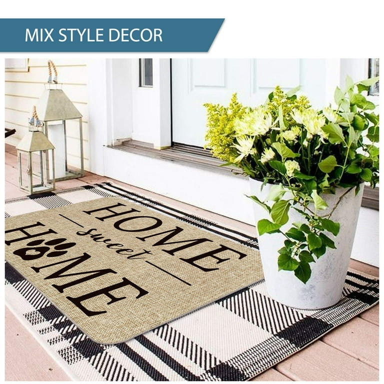 Indoor Outdoor Door Mats Paw-Print Coir-Doormat Non-Slip Durable Welcome  Home