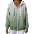 thumbnail image 4 of Ribbed Knitted Hoodies for Women Casual Gradient Long Sleeve Sweatshirt Full Zip Drawstring Jacket, 4 of 7