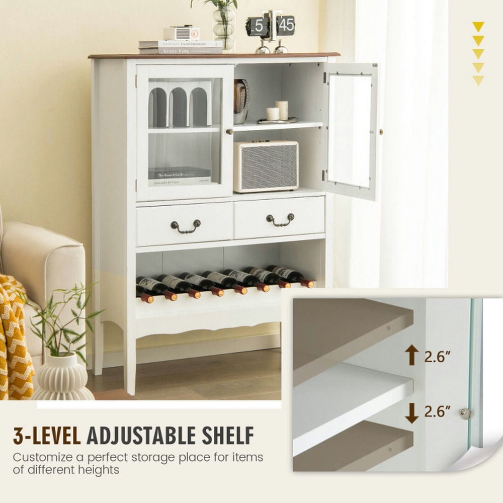 Finihen Kitchen Storage Cabinet, Buffet Sideboard, Sideboard Buffet Cabinet with 2 Tempered Glass Doors, for Dining Room, Kitchen, Living Room, White Finihen Kitchen Storage Cabinet, Buffet Sideboard, Sideboard Buffet Cabinet with 2 Tempered Glass Doors, for Dining Room, Kitchen, Living Room, White