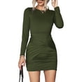 thumbnail image 3 of Robe Courte pour Femmes, Fibre de Polyester Ajustée Manches Longues Robe Courte Taille Haute Ourlet Torsadé pour Fêtes Noir, Vert OD, 3 of 8