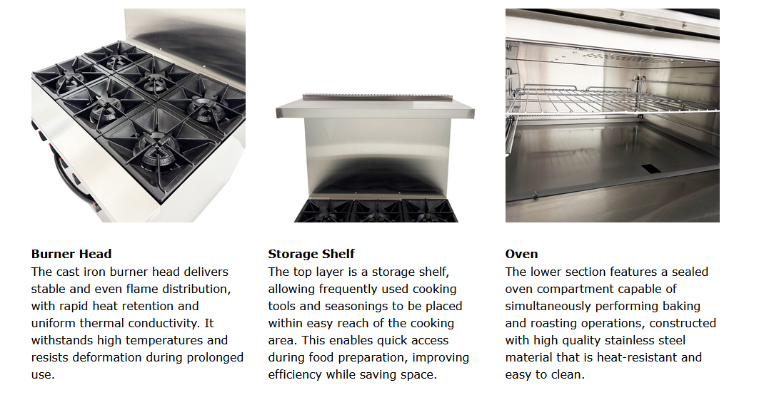 Commercial Gas Range and Oven Gas Hot Plate Stove with 6 Burner