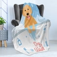 thumbnail image 4 of Golden Retriever Soft Flannel Fleece Throw Blanket, Dog Washing in Bathtub Cartoon Foam and Soap Hygiene, Cozy Plush for Indoor and Outdoor Use, 60" x 80", Pale Orange Pale Blue, by Ambesonne, 4 of 5