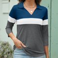 thumbnail image 6 of Tittly Basic Tees T Shirts for Women Womens Shirts Three Quarter Length Summer Striped Print Tops Collared Button Down T Shirts Breathable Trendy Tunic Tops V Neck T Shirts Tshirts Shirts Khaki XL, 6 of 8