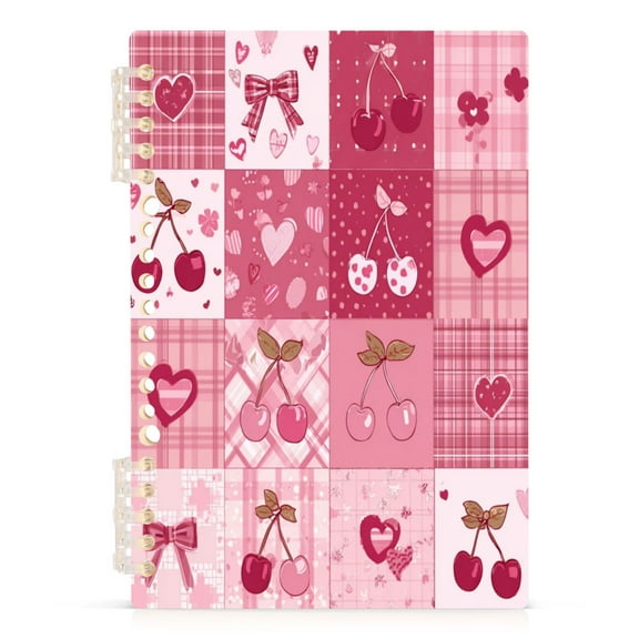 A5 Spiral Notebook 60 Sheets Diary Removable & Adjustable Wire Binding Journey Note 80g Paper Cherry Pattern with Bows 1PCS