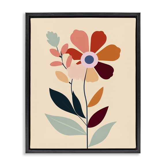 Stupell Industries Modern Modern Flower Sprigs Black Floating Frame Canvas Art, 17 x 21, by Walker Noble