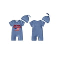 thumbnail image 2 of Cenuakty Baby 3M 6M 12M Boy Independence Day Jumpsuit Short Sleeve Round Neck Letter Flag Embroidery Romper with Hat, 2 of 9
