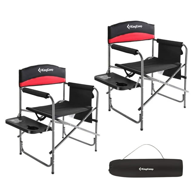 KingCamp Chaise Pliante d'Extérieur Rembourrée avec Table et Poches, Noir/rouge (Lot de 2)