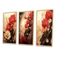 thumbnail image 3 of Designart "Vintage Sakura Scarlet Blossoms in Retro Japan II" Chrysanthemums Framed Wall Art Set Of 3 - Red Traditional Frame Gallery Set For Office Decor, 3 of 6