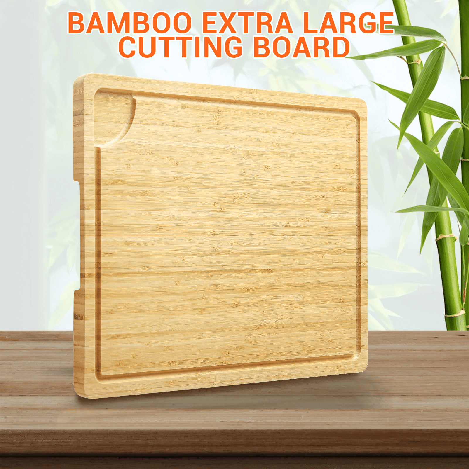 JoanKaren 20"x14" Large Bamboo Cutting Board,Wood Chopping Board with Juice Groove & Handles with Juice Groove & Handles