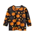 thumbnail image 5 of Abcomgle Halloween Shirts for Kids Boys Spooky Pumpkin Face Graphic Tshirts for Girls Crewneck 3/4 Sleeve T Shirts for Girls Fall Funny Scary Blouses for Girls,3-4 Years, 5 of 5