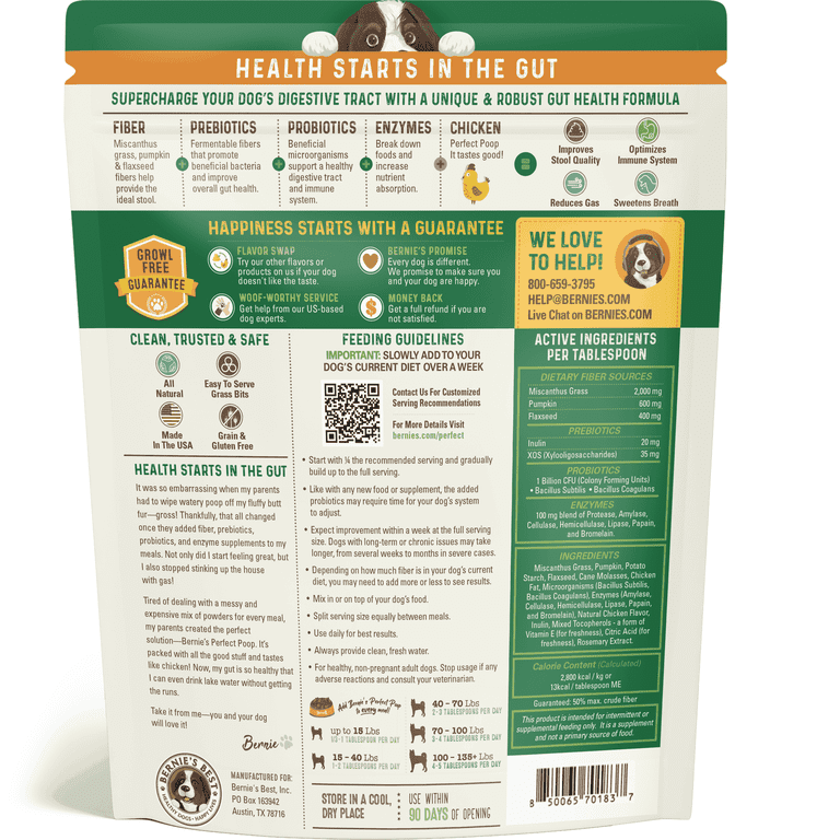 l carnitine poop Bernie’s Perfect Poop Digestive Supplement for Dogs, 30 oz Chicken, 4-in-1  Formula with Prebiotics, Probiotics, Fiber & Enzymes