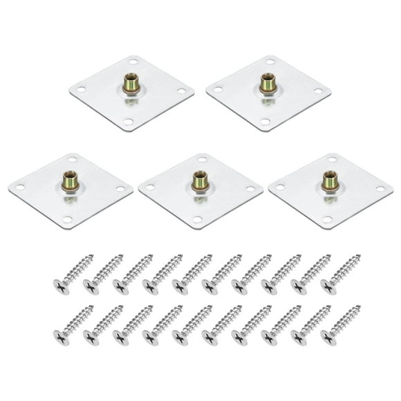 5Pack M10 Brad Hole t Nut, 70mm/2.8inch Square Base Weld Nuts Flange Insert Female Thread with Mounting Screws for Wood Furniture