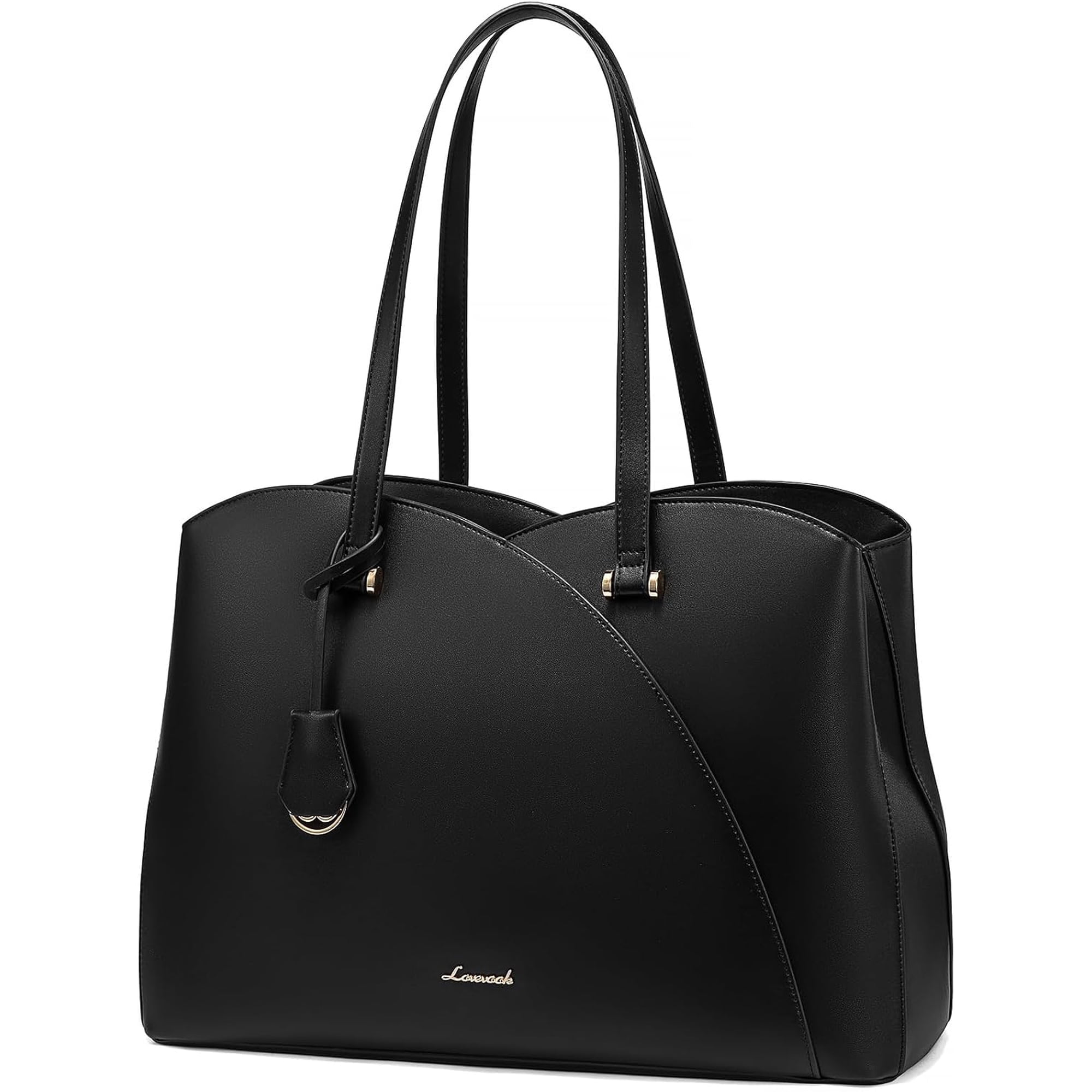LOVEVOOK Laptop Tote Bag for Women, Work Bags Laptop Bag Teacher Tote Bag, Leather Computer Bag Large Purses Handbag Professional Briefcase, Black, Fits 15.6 Inch Laptop, Black