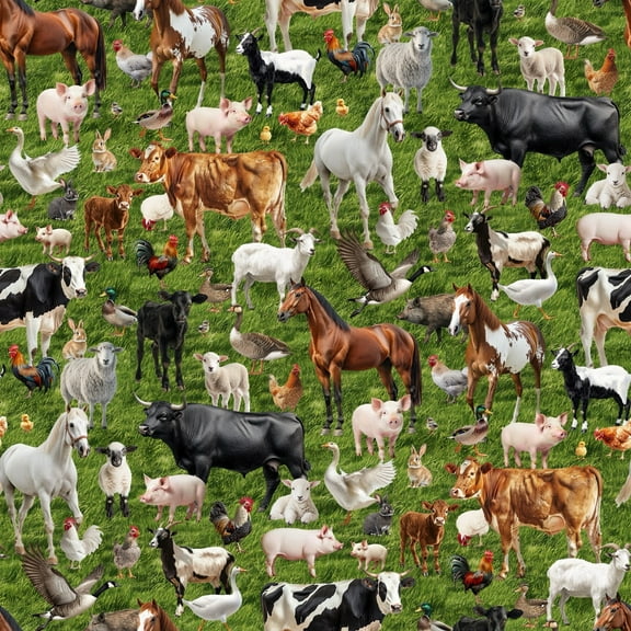 Farm Friends Grass Cotton Fabric