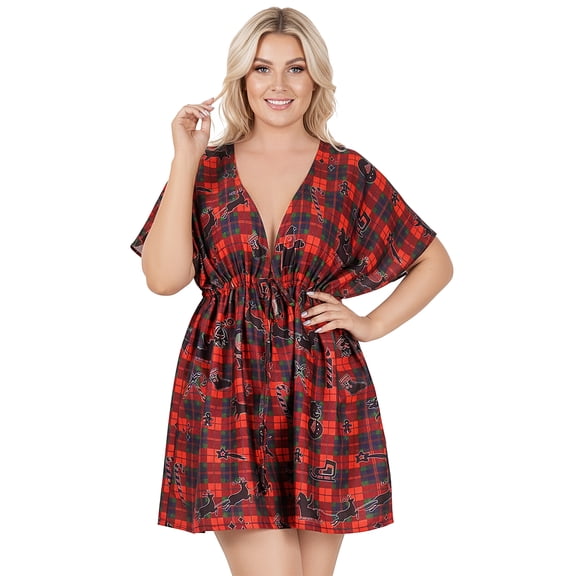 HAPPY BAY Women's Swim Beach Cover Ups for Swimwear Christmas Tree Bathing Suit Cover up Dresses Mini Swimsuit Coverups for Women XL-XXL Xmas, Red