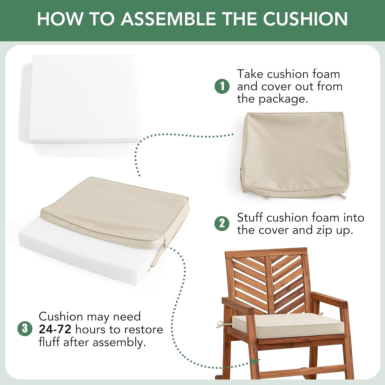 Outdoor Chair Cushions Set of 4: Waterproof & Fade Resistant Deep Seat Cushion for Patio Furniture - 24 x 24 x 3 Inch Chair Pads with Ties and Hidden Zipper - Patio Chair Cushion Replacement, Beige