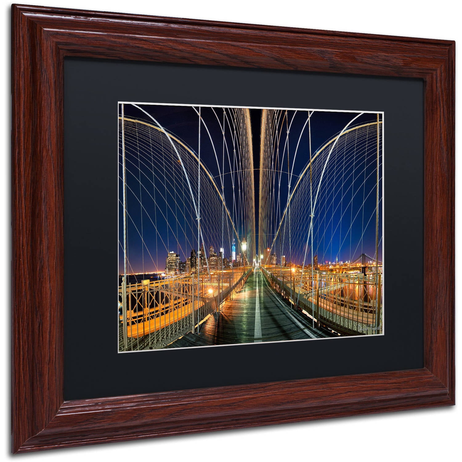 Trademark Fine Art "Brooklyn Bridge Panorama" Canvas Art by David Ayash Black Matte, Wood Frame