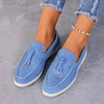 thumbnail image 3 of Suede Loafers for Women Dressy Fringe Slip on Flat Shoes Casual Lightweight Outdoor Walking Driving Shoes Blue Size 7.5, 3 of 6