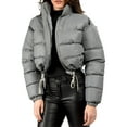 thumbnail image 2 of Liacowi Women Juniors Quilted Puffer Crop Coat Winter Lightweight Long Sleeve Warm Outerwear Stand Collar Padded Jacket, 2 of 6