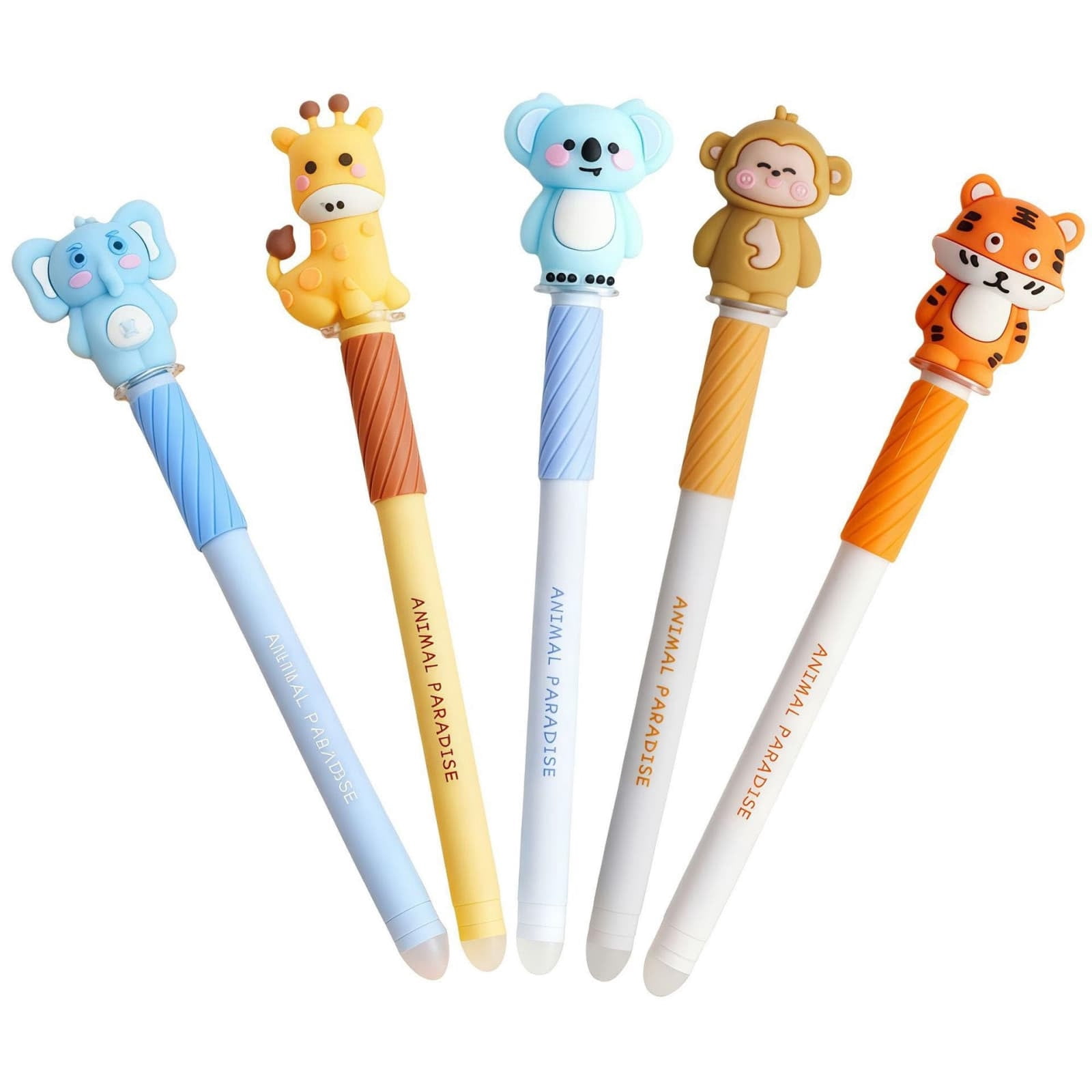 Seyotauo Cute Animal Eraser Pen Set, Retractable Erasable Gel Ink Pens with Mini Cap Eraser, Cute Bunny Cat Fox Dino Novelty Stationery, for Office Journaling Homework Correction
